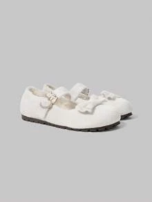 ROMWE Kawaii 女士蝴蝶结装饰扣设计时尚毛绒可爱平底鞋 - 白色 - 查看 3