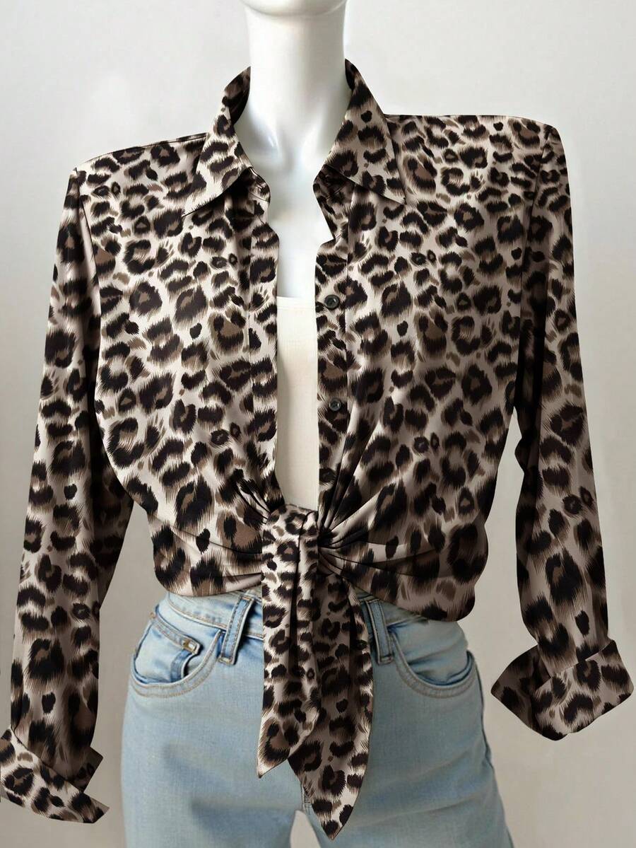 INAWLY 女士休闲宽松豹纹衬衫