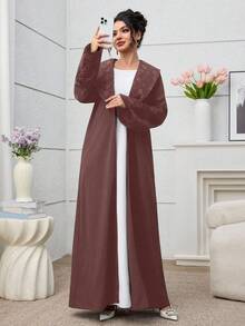 Yasmyna Áo khoác Cardigan Abaya Jacquard Patchwork thanh lịch - Bụi hồng - Xem 5