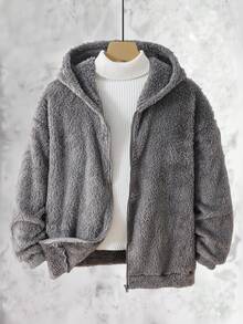 Vacaura 青少年男孩基本款黑色休闲羊毛连帽夹克