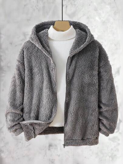 Vacaura Tonårspojkar, enkel svart, avslappnad fleecejacka med huva