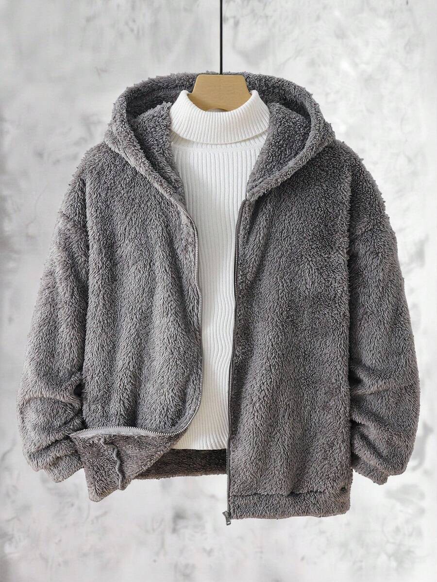 Vacaura 青少年男孩基本款黑色休闲羊毛连帽夹克