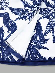 Swim Oasis Women's Blue & White Tropical Bird, Palm Tree, Zig Zag Print Swimsuit Set, Beach Holiday Casual Boho Style Blue & White Bikini With Sarong Skirt Set - Blue and White - View 10