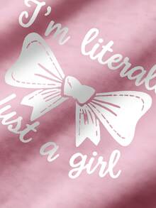 JNSQ Girls Autumn Outfit, Crew Neck Long Sleeve Sweatshirt Set, Bow & Floral Print Lace Trim Loose Sweatshirt Top Paired With Relaxed Straight Leg Sweatpants 2-Piece Set - Pink - View 3