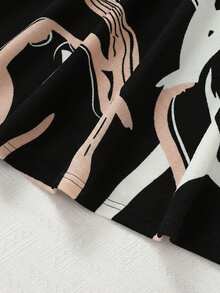 SHEIN 少女优雅经典几何图案立领羊腿长袖A字连衣裙，适合秋冬季节穿着，也适合日常休闲穿着，非常适合休闲、日常穿着、上学穿着，也适合优雅的派对、生日派对、圣诞派对、母女装、姐妹装等场合。 - 黑色 - 查看 7