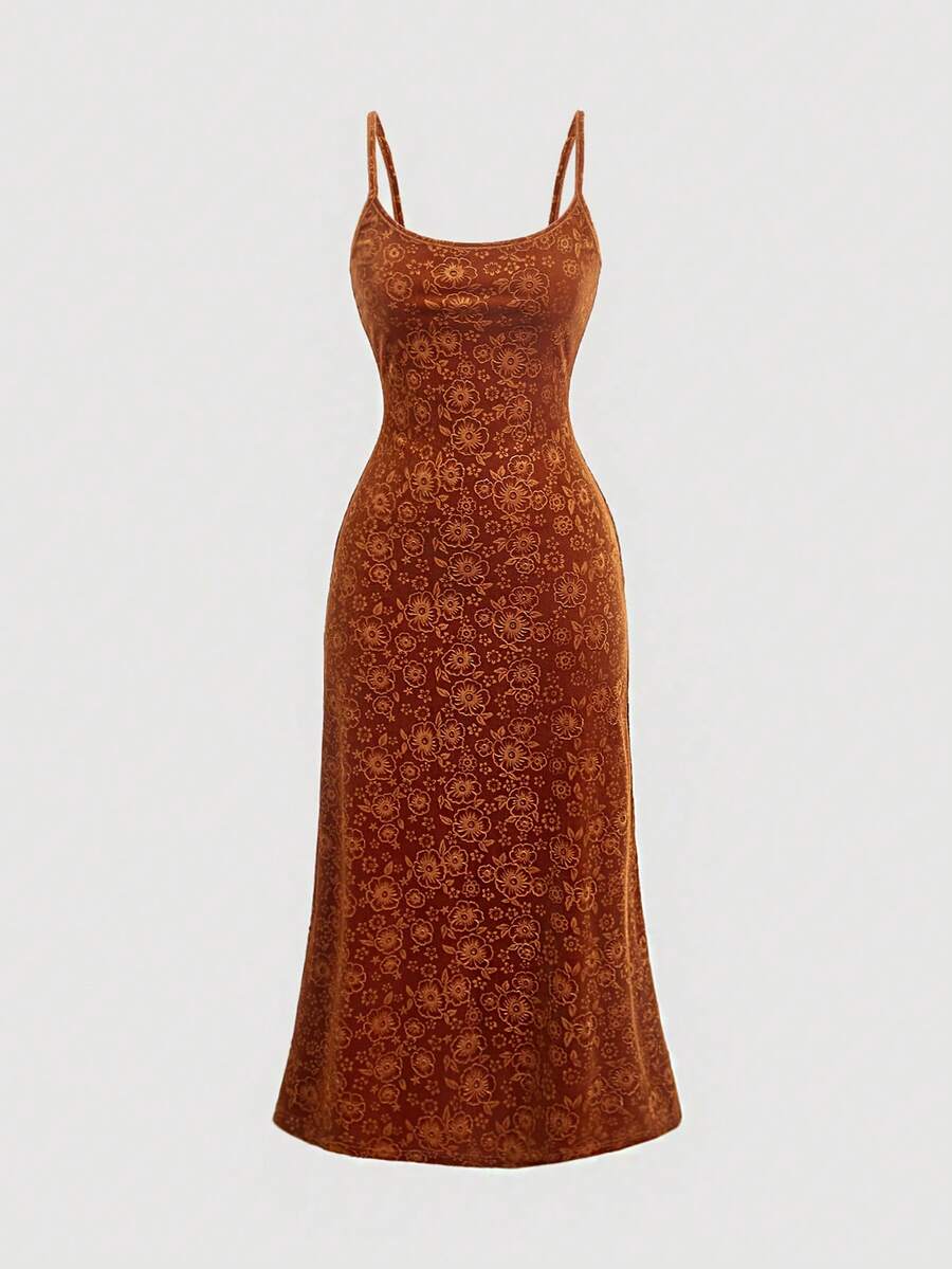 SHEIN MOD Vestido camisero elegante y ajustado con estampado en relieve para mujer - Marrón - Ver 1