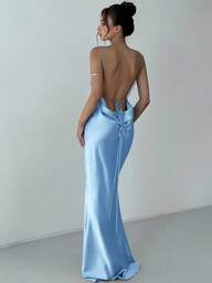 Aloruh שמלה ארוכה ואלגנטית ללא גב עם רצועות ספגטי לנשים