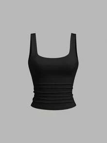 Sweetra Women's Solid Color Minimalist Sleeveless Ruffle Hem Tank Top, Everyday Wear - Multicolor - View 4