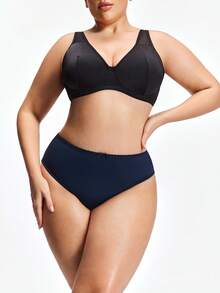 SHAPORA 大码女士简约纯色蝴蝶结装饰内裤 - 藏蓝色 - 查看 7