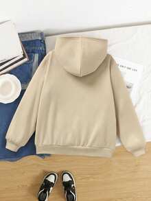 SHEIN Tween Girls Casual Hooded Cardigan Jacket, Autumn/Winter - Apricot - View 4