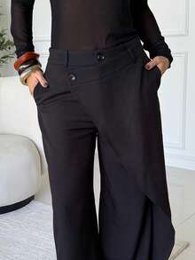 Milla Jasmine Asymmetrical Solid Color Casual Casual Straight Pants - Black - View 5