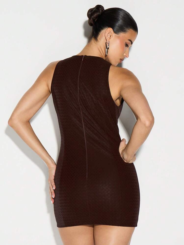 KIZN Textured Leather High Neck Mini Dress