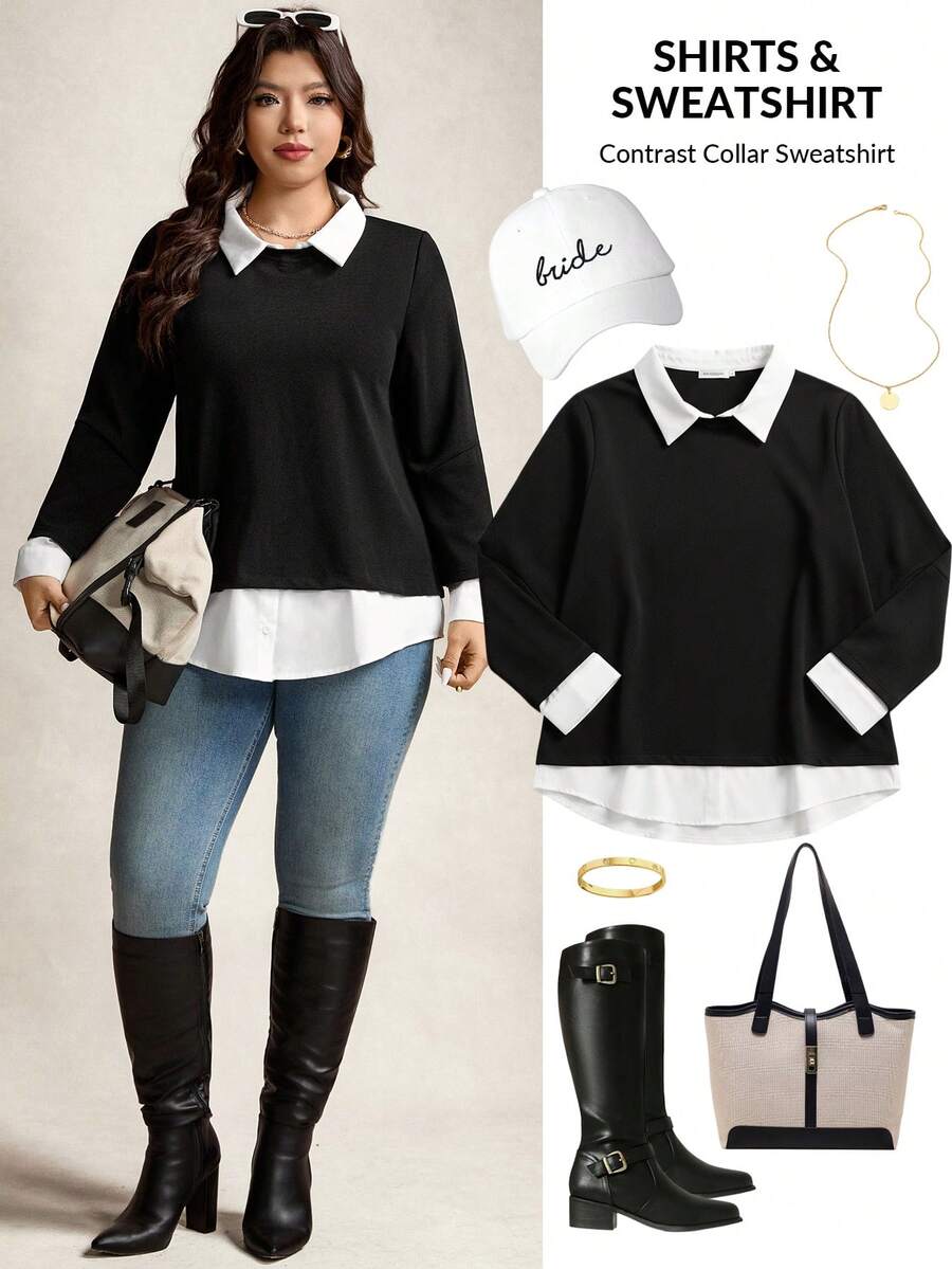 Zelara Plus 2 In 1 撞色领运动衫