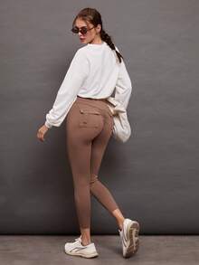 Activina Quần legging thể thao cạp cao màu trơn thiết kế túi đơn giản cho nữ - màu nâu - Xem 7
