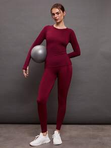 Activina Absorbs Sweat Breathable Sports Long Sleeve Tee - Burgundy - View 6
