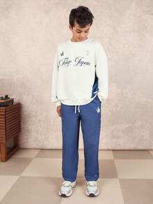 Bộ đồ thể thao SUMWON Tokyo Japan Script gồm áo hoodie và quần dài, tay dài, cổ tròn, thích hợp mặc đi chơi, đi nghỉ mát. - Màu xanh lam - Xem 1