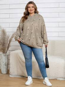 SHEIN CURVE+ 大码女式黑色长袖连帽休闲宽松卫衣，适合秋冬季穿着 - 彩色 - 查看 7