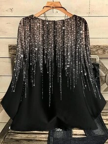 EMERY ROSE Plus Size Women's Casual Elegant Floral Print Loose Fit 3/4 Sleeve Blouse, Black, Suitable For Birthday Party, Evening Event,Flower/Spring/Summer/Vacation - Multicolor - View 2