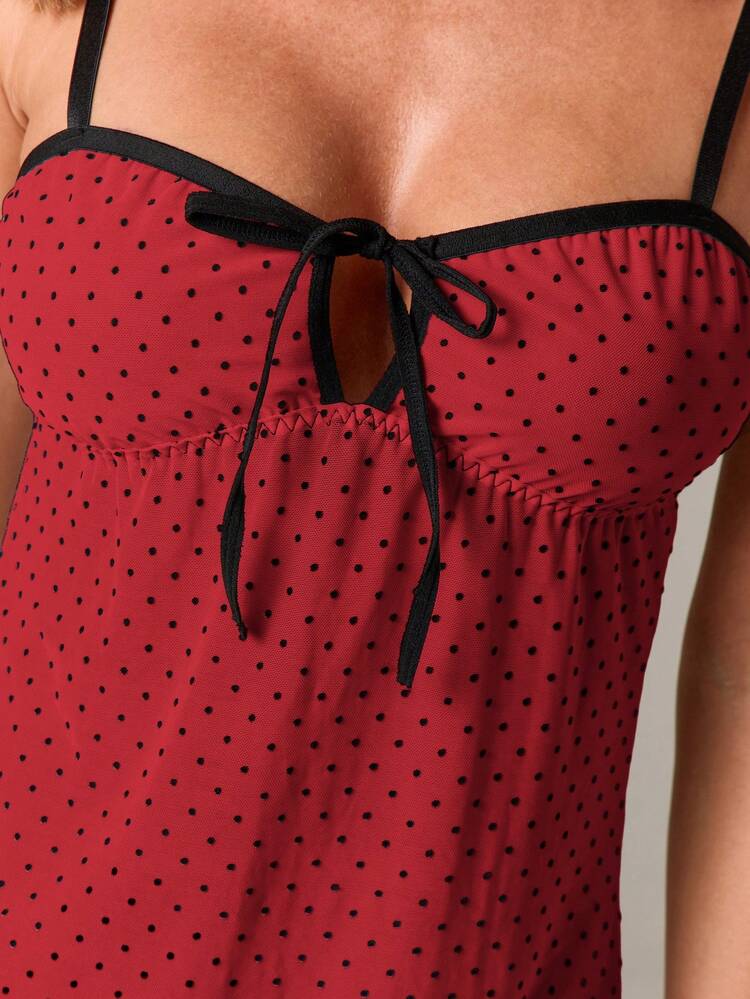 Polka Dot Mesh Sleep Dress With Panties