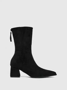 Daringsoles Women's Pointed Toe Zipper Design Daily Wear Chunky Heel Ankle Boots For Christmas - Black - View 2