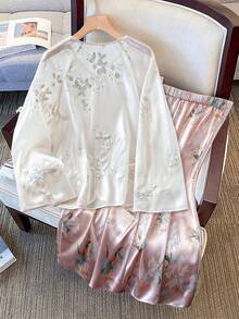 GlowEve CURVE 大码女式优雅新款中国风两件套，刺绣上衣和裙子，秋季新款 - 彩色 - 查看 2