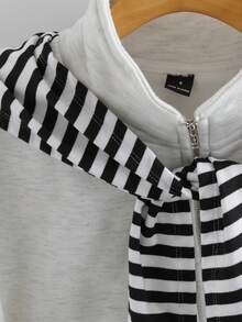 Modelyn Áo nỉ Poncho họa tiết sọc thêu hiệp sĩ thường ngày dành cho nữ, Thu/Đông - Nhiều màu - Xem 4