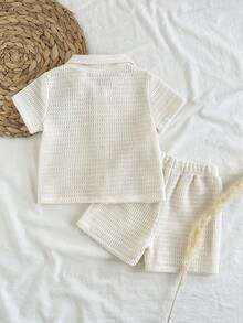 Vintaside Kids 2pcs Baby Boy Shirt & Shorts Set, Countryside Style, Special Textured Fabric, Comfortable Linen Blend, Versatile Casual Outfit - Apricot - View 2