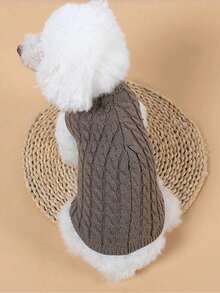 一体式针织毛衣宠物纯色保暖服装冬季舒适服装适合小型中型大型犬猫寒冷天气时尚 - 卡其色 - 查看 8