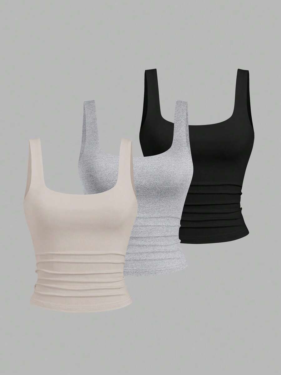Sweetra Women's Solid Color Minimalist Sleeveless Ruffle Hem Tank Top, Everyday Wear - Multicolor - View 1