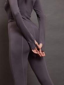 Activina 女式纯色简约长袖连体裤，休闲日常穿着 - 淺灰色 - 查看 13