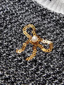 Muvela Blusa de verano linda con top de punto con volantes, bordado de lentejuelas doradas y corbata de moño gris para mujer - Gris - Ver 2