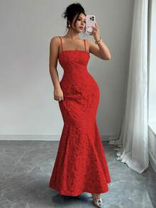 Rafferiza Vestido de fiesta azul para mujer con textura floral de satén sin mangas y versátil - Burdeos - Ver 6