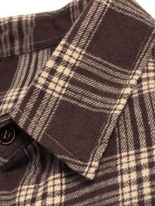 Manfinity Homme 男士休闲格子印花长袖衬衫 - 棕色 - 查看 3