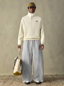 SWAVVY Men's Casual Elastic Waist Pocket Patchwork Sweatpants, Light Gray, Spring/Autumn - Light Grey - View 5