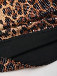 Sweetra 秋冬新款女士复古性感修身豹纹亮片吊带蝴蝶结紧身派对/约会连衣裙 - 棕色 - 查看 4