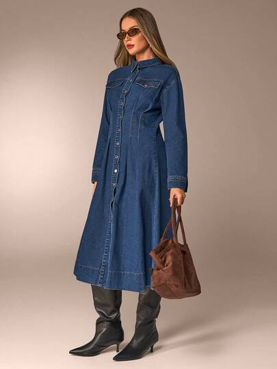 Avantive Waist-Cinching Long Denim Shirt Dress Fall Winter Christmas New Year Going Out Graduation Prom Elegant Formal Luxury Chic Business Casual Birthday Office Outfits Country Concert Club Outfits Sexy Western Work Clothes Streetwear Vintage Festival Cocktail Rave Prom Hawaii Airport Funny Basic Brunch Outfits 2000s Style Bodycon Old Money Style Church Homecoming Classy Party Modest Date Night