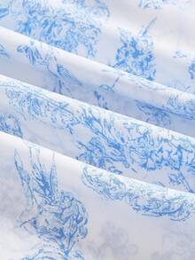 SHEIN MOD Plant Printed Pleated Cami Dress,Pastel Dresses For Women - Blue and White - View 4