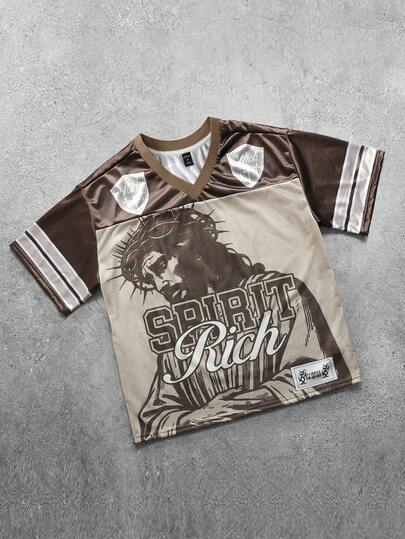 ROMWE MEN Prep Men's Mesh Patchwork Short Sleeve Sports T-Shirt, Athletic Jersey