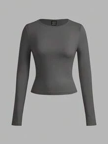SHEIN EZwear Bộ 3 áo thun dài tay cổ lọ ôm vừa vặn thường ngày cho nữ, màu đen, xám đậm, đỏ rượu, thu/đông - Nhiều màu - Xem 4