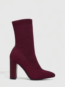 Daringsoles 女士尖头时尚日常百搭高跟中筒踝靴，圣诞节必备 - 酒紅色 - 查看 9