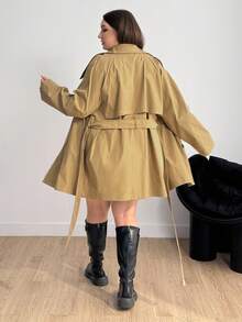 Enliva Abrigo de trinchera con cinturón y cuello para tallas grandes, para otoño/invierno - Caqui - Ver 2