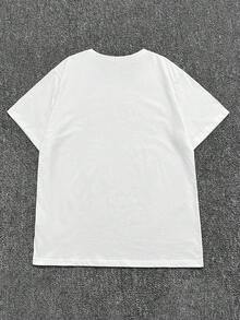 SHEIN Áo thun cổ tròn tay ngắn họa tiết cổ điển cỡ lớn thoải mái, thích hợp mặc hàng ngày - Nhiều màu - Xem 2
