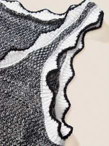 Muvela Blusa de verano linda con top de punto con volantes, bordado de lentejuelas doradas y corbata de moño gris para mujer - Gris - Ver 5