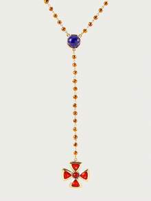 Glisma Women Pendant Necklaces,Outfits,Gothic/Goth,Old Money,Beaded,Western Jewelry,Metallic/Texture,Gemstone,Fall/Autumn/Winter,For Mom/Women/Girl/Mother,Premium,Vintage,Cross - Multicolor - View 4