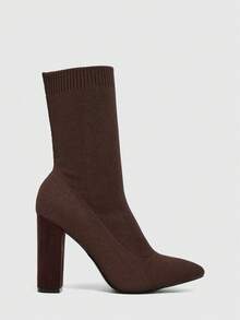 Daringsoles 女士尖头时尚百搭日常高跟中筒踝靴，圣诞节必备 - 咖啡棕 - 查看 8