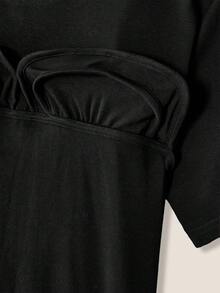SHEIN Unity 女士纯色荷叶边短袖T恤 夏季毕业季 - 黑色 - 查看 5