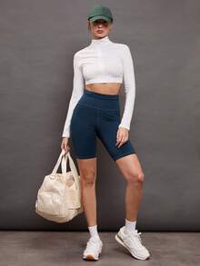 Activina Side Phone Pocket Sports Shorts Stretchy Shorts Biker Shorts Spandex Short - Navy Blue - View 3