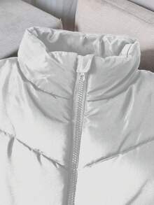 少女休闲百搭绗缝立领短款加厚背心，秋冬季 - 白色 - 查看 3