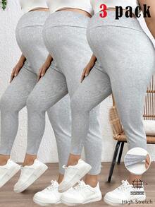 Plussiva Leggings de maternité ajustables de couleur unie - Gris pâle - Voir 1