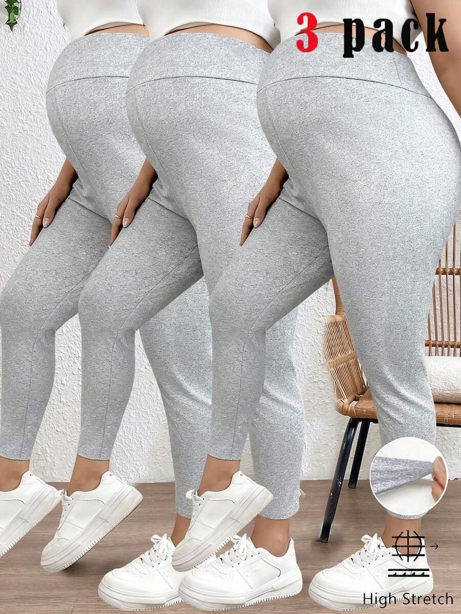 Plussiva Leggings de maternité ajustables de couleur unie - Gris pâle - Voir 1